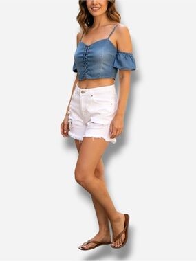 🌸New🌸 Mebon Short Sleeve Top Blue Crop Sz S NWT